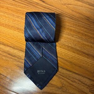 Altea Milano Silk Tie Navy Blue Brown Stripe Made in Italy